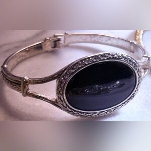 Monet Silver Bracelet with Black  Onyx Oval Accent